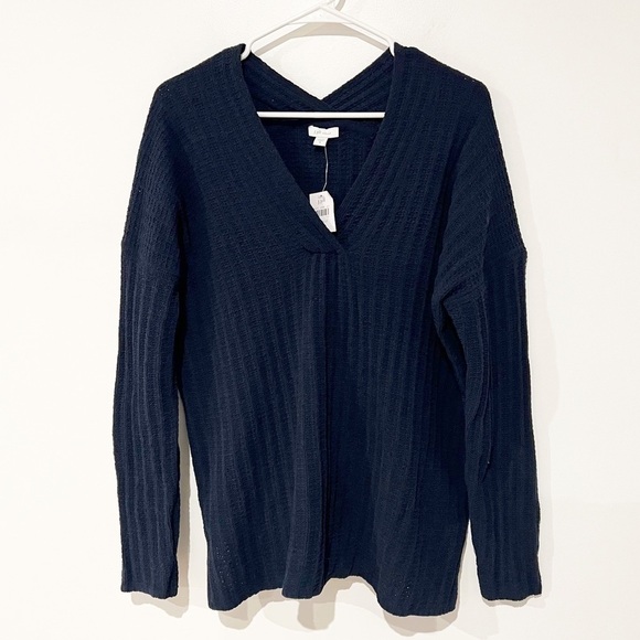NWT JJill Chenille Ribbed V-Neck Super Soft Pullover Navy Blue Sweater Medium - Picture 1 of 8